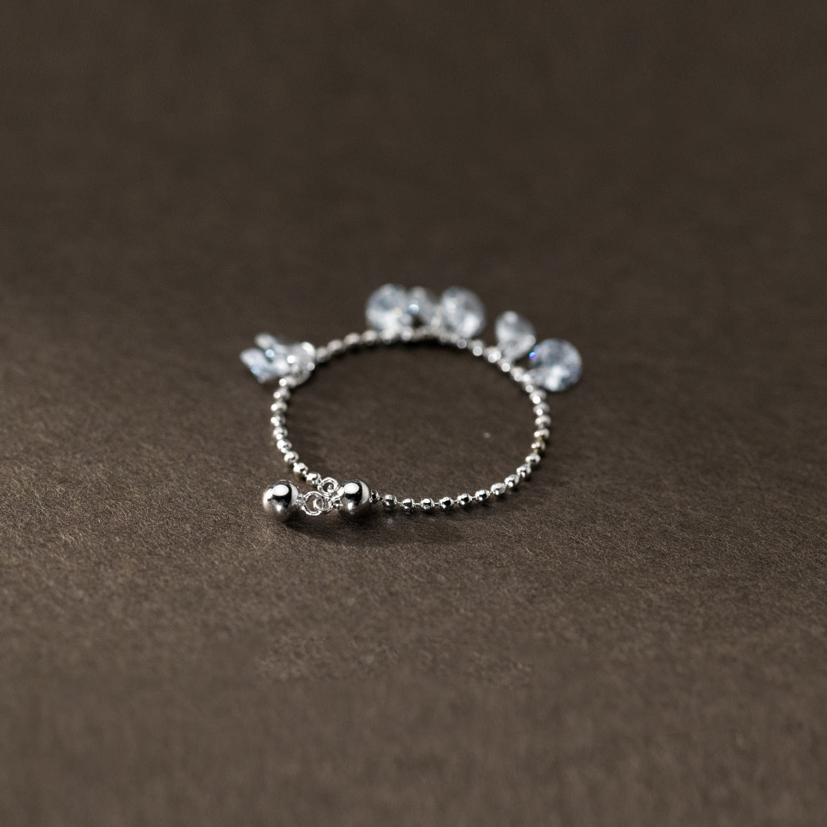 Sterling Silver Round Diamond Water Drop Ring Fashion