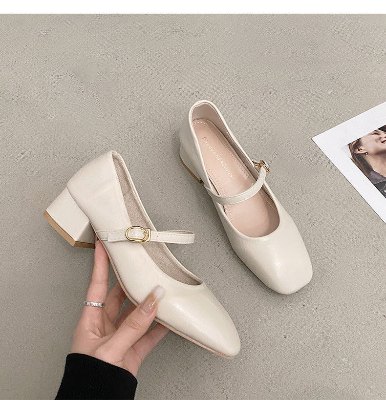Retro Versatile Square Toe Shallow Cut Single Shoe