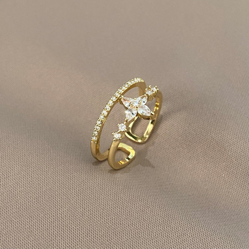 Exquisite Full Diamond High-grade Double Circles Star Ring