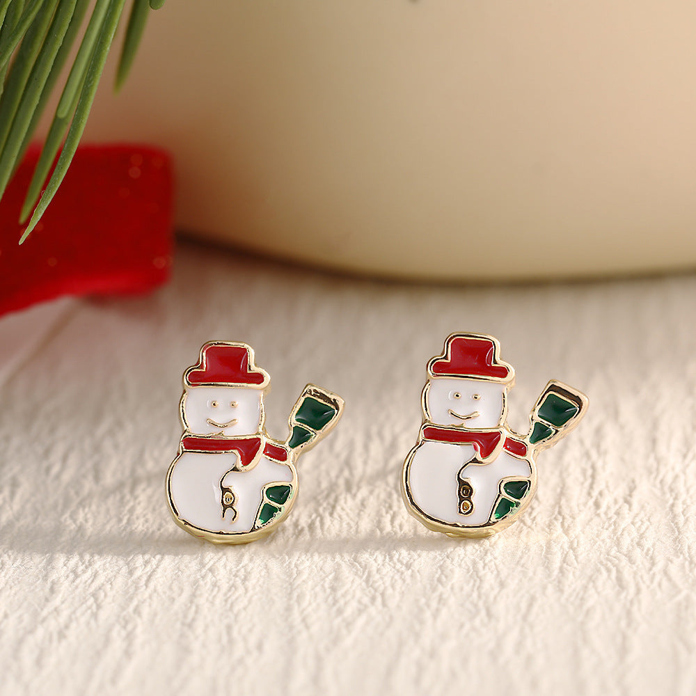 Christmas Fashion Elk Christmas Tree Snowflake Diamond Personalized Three-dimensional Cartoon Earrings
