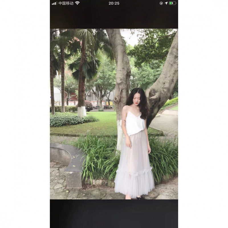 Mesh Women's High Waist Midi A- Line Skirt