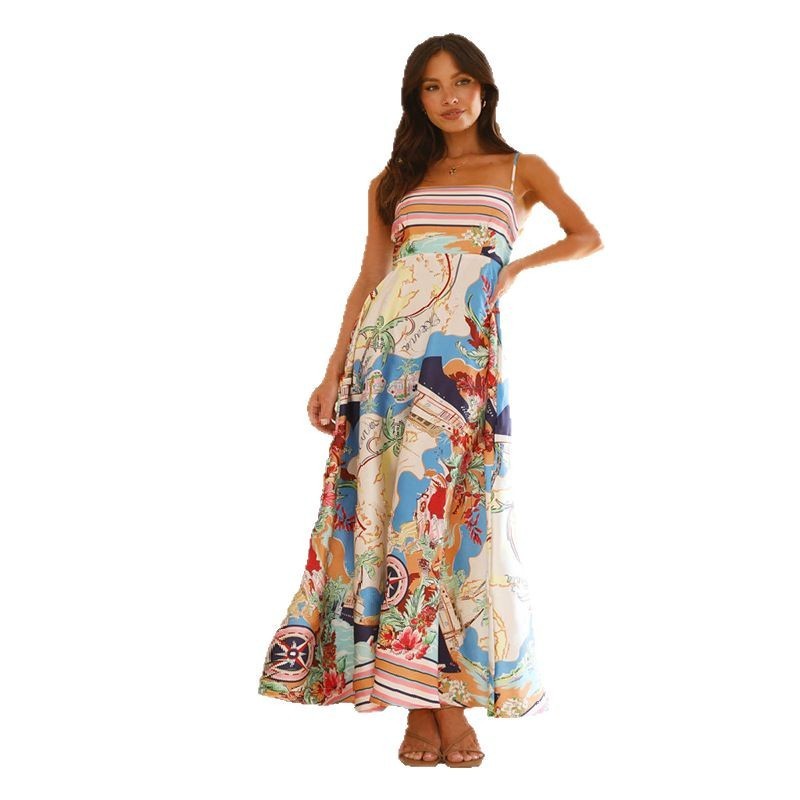 Painted Vacation Style Large Swing Sling Dress Women